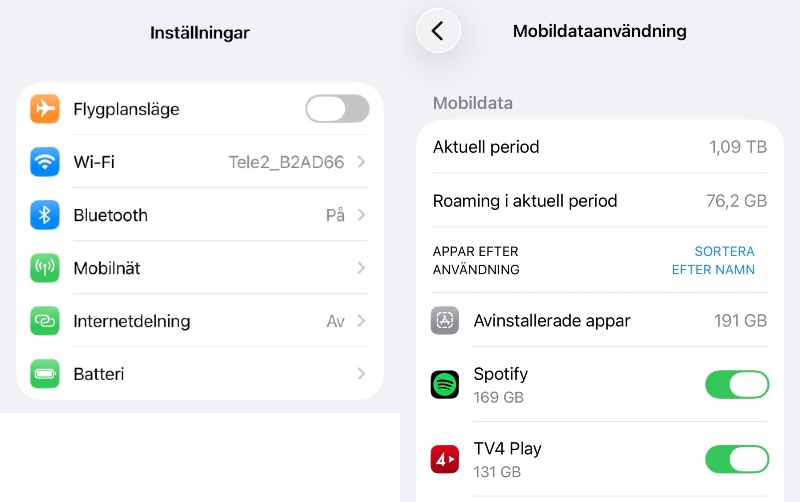 Iphone inställningar mobildata